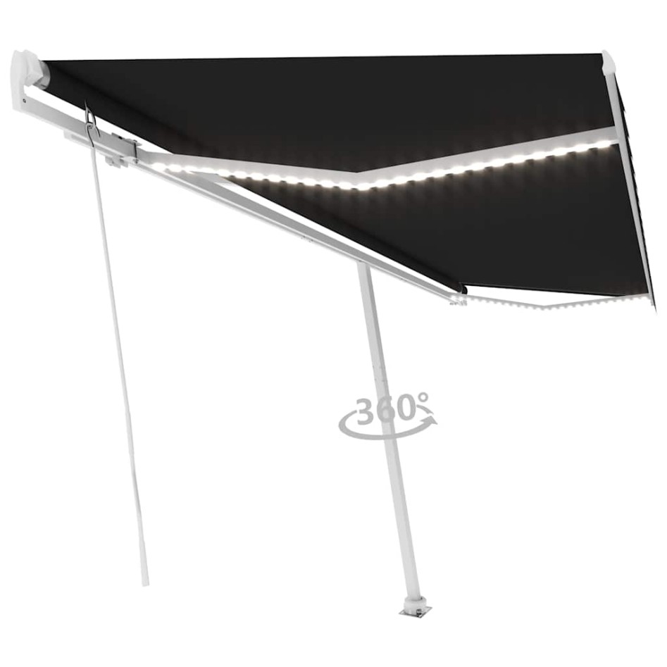 Toldo retráctil manual con luz LED gris antracita 500x300