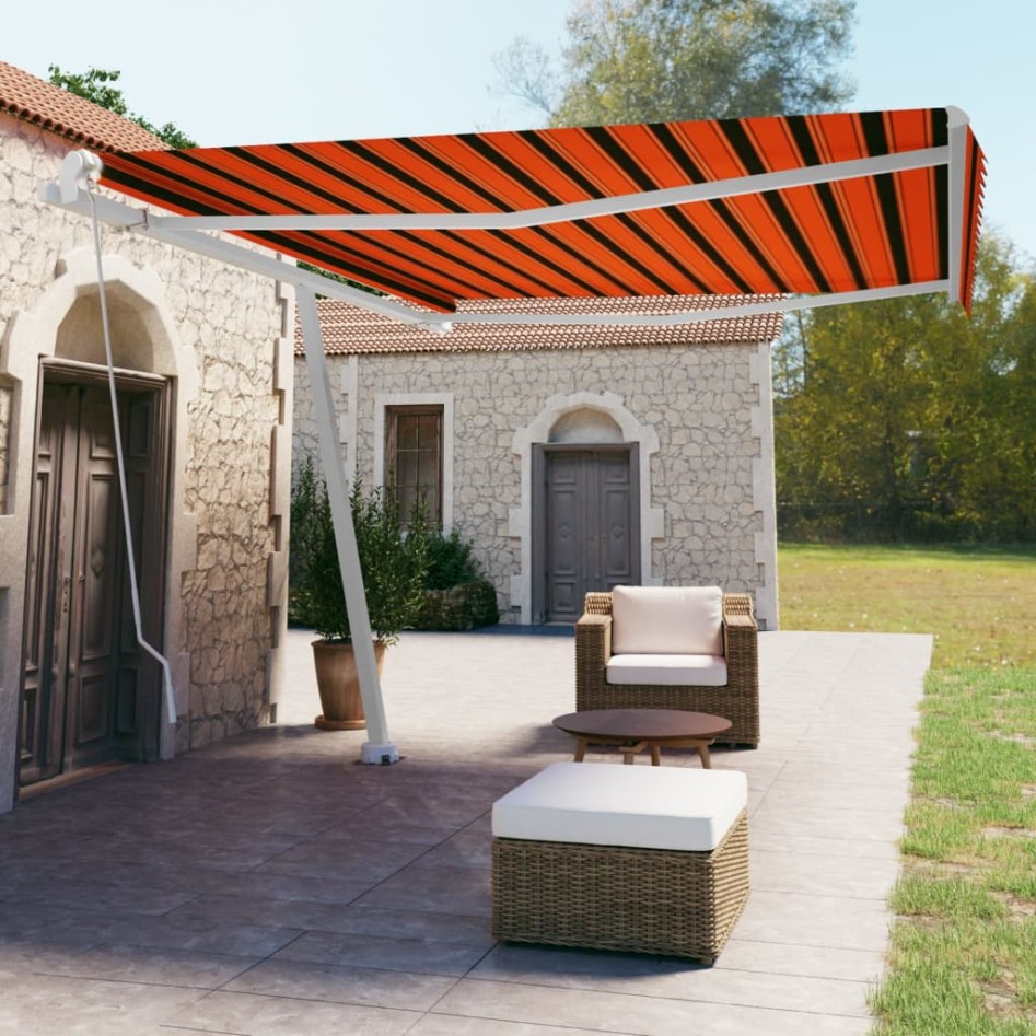 Toldo de pie retráctil manual naranja y marrón 450x350