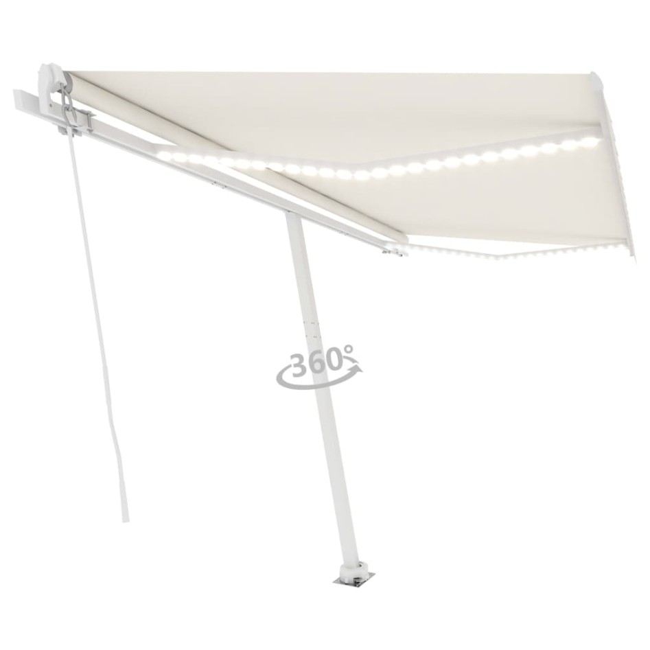 Toldo manual retráctil con luz LED crema 450x350