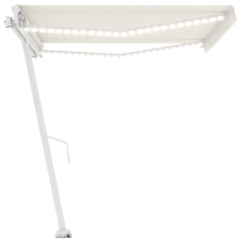 Toldo manual retráctil con luz LED crema 450x350