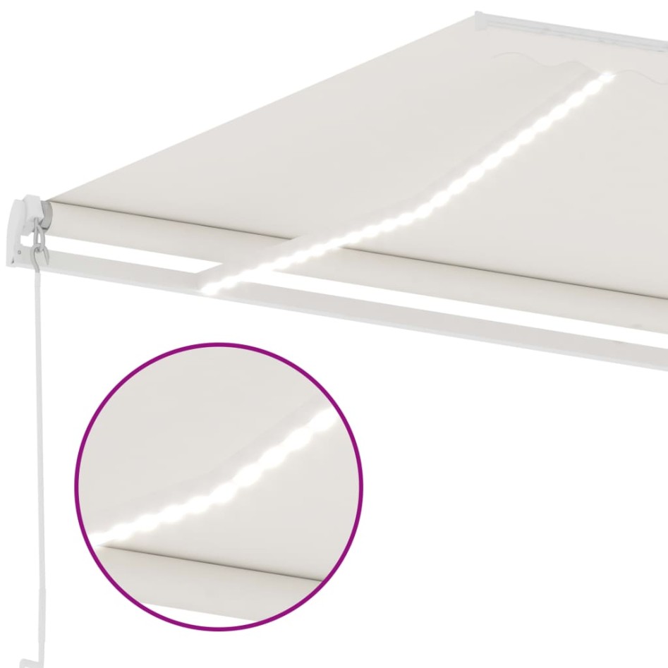 Toldo manual retráctil con luz LED crema 450x350
