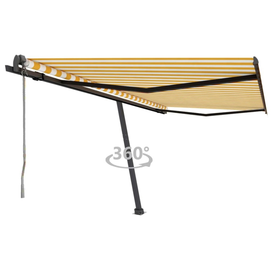 Toldo de pie automático amarillo y blanco 450x350
