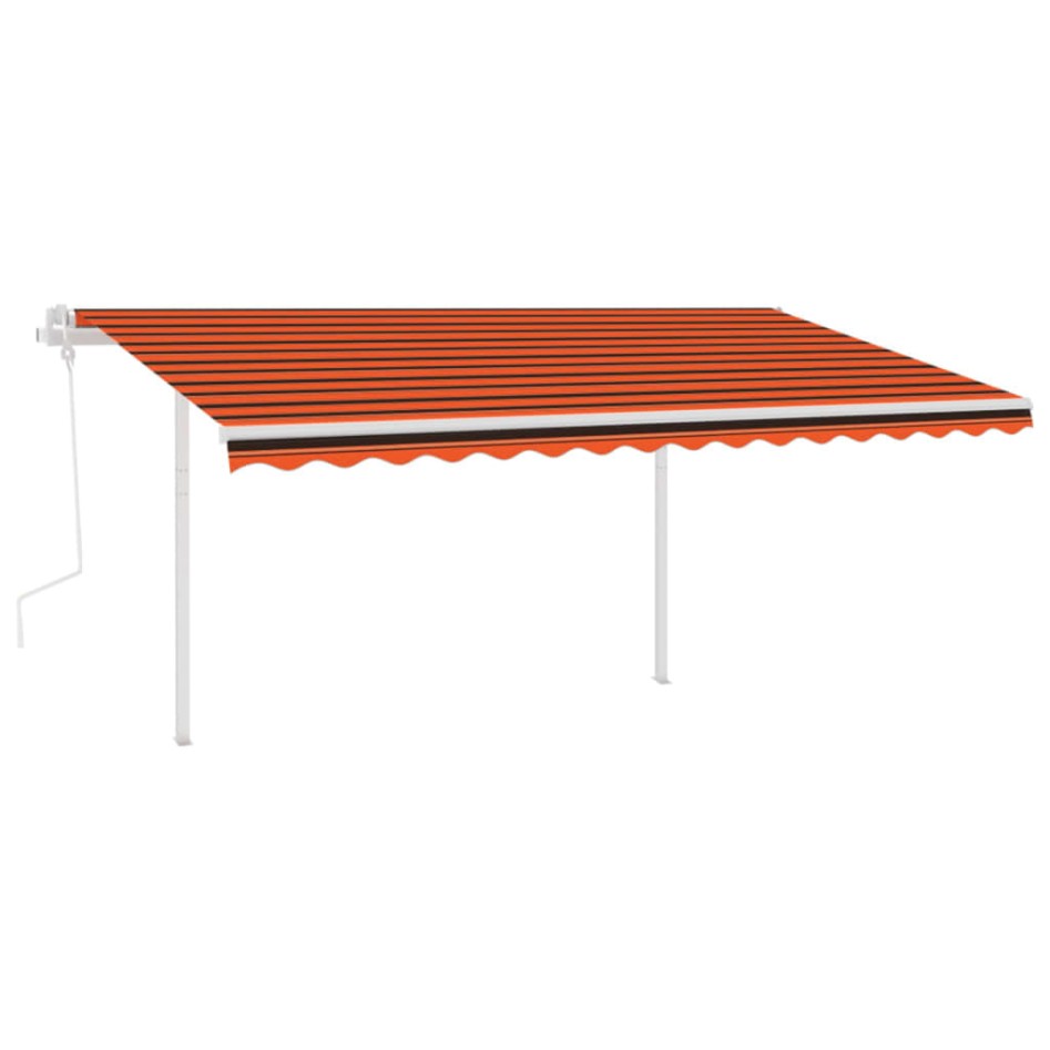 Toldo manual retráctil con postes naranja y marrón 4,5x3,5