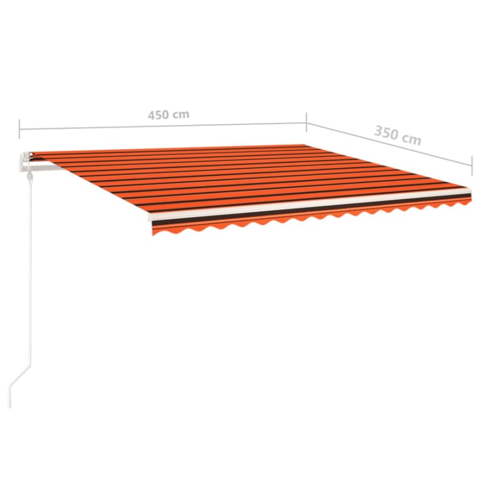 Toldo manual retráctil con postes naranja y marrón 4,5x3,5