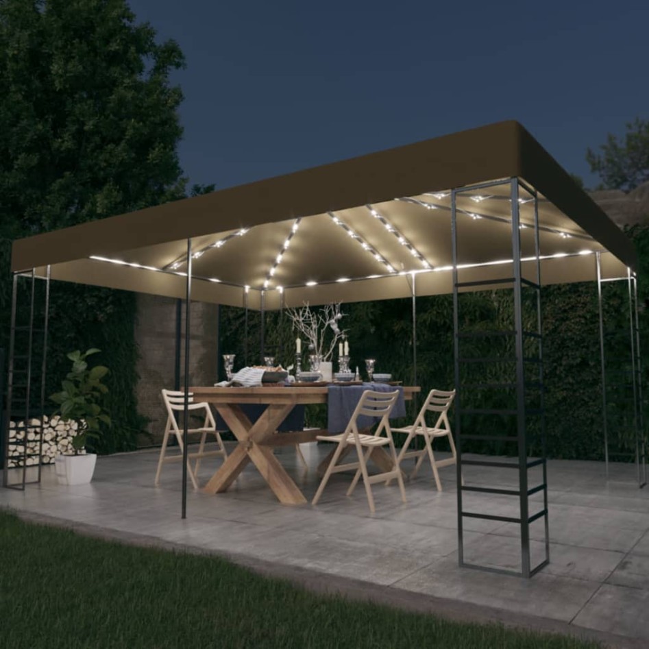 Carpa cenador de jardín con tira de luz LED 3x4m taupé 180