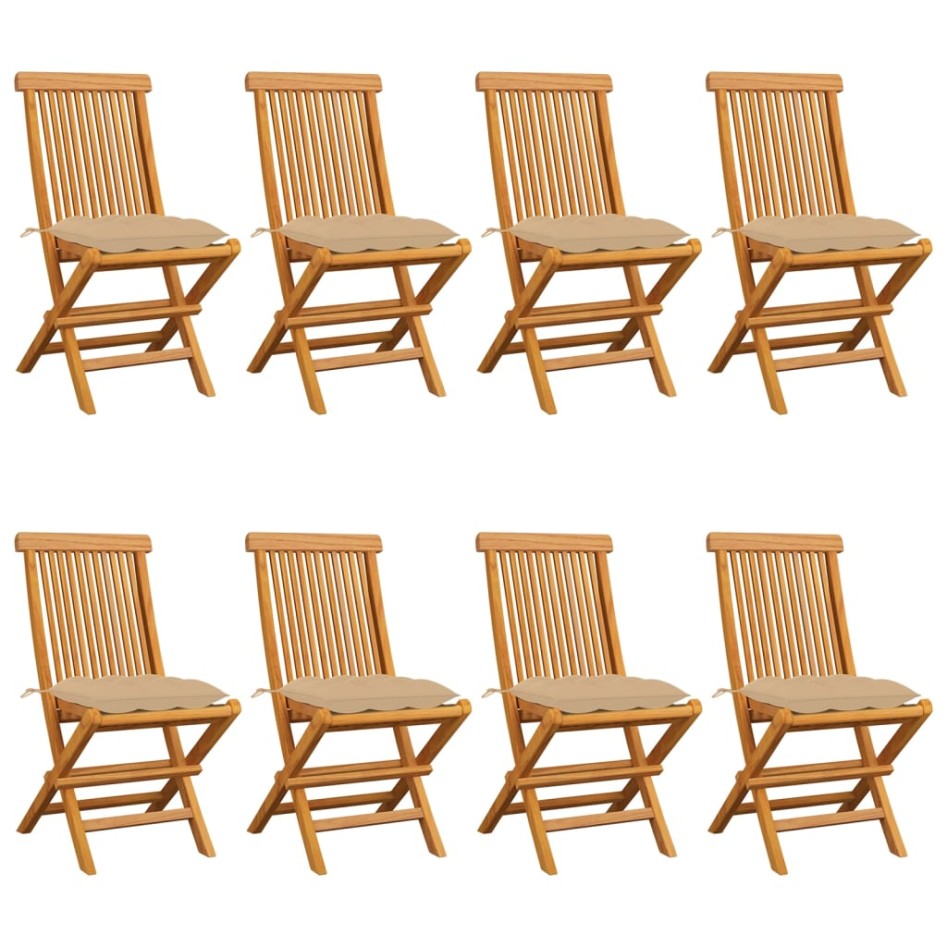 Sillas de jardín 8 unidades madera de teca con cojines