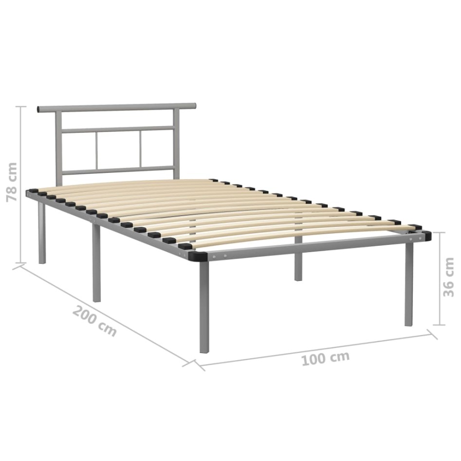 Estructura de cama de metal gris 100x200
