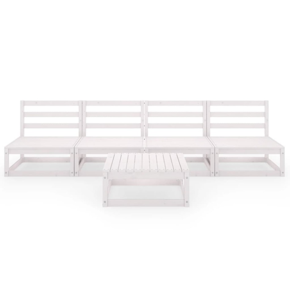 Set de salón de jardín de 5 pzas blanco madera maciza de