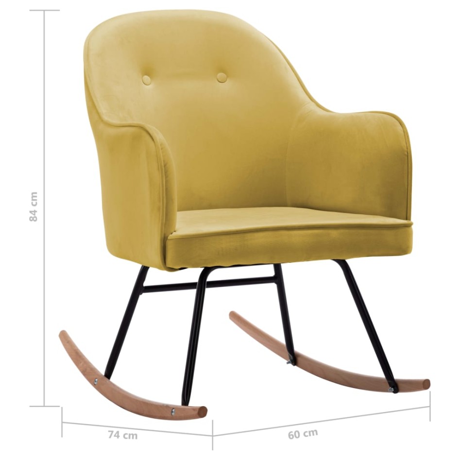 Silla mecedora de terciopelo amarillo