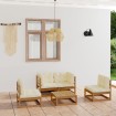Juego de muebles de jardín 5 pzas y cojines madera pino maciza