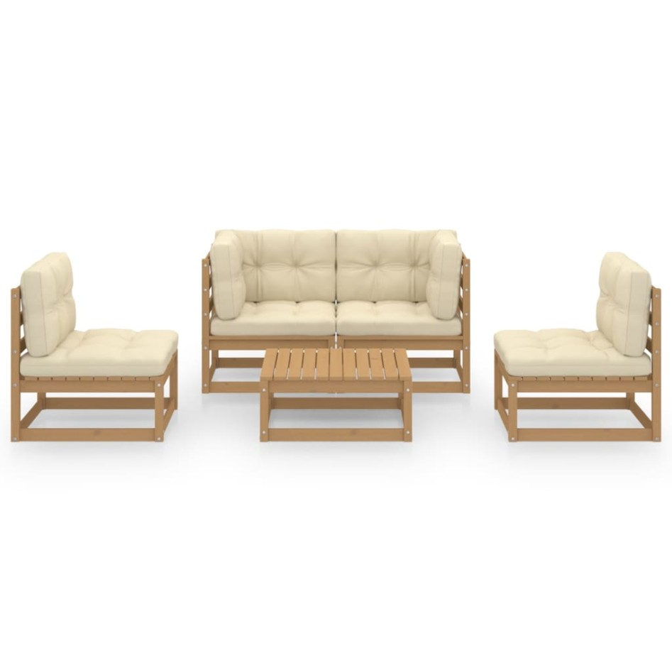 Juego de muebles de jardín 5 pzas y cojines madera pino