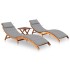 Tumbonas 2 unidades con mesa y cojines madera maciza de