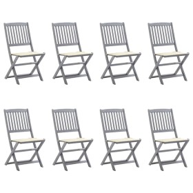 Sillas de jardín plegables 8 uds y cojines madera maciza