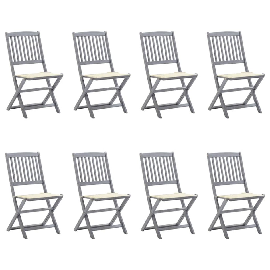 Sillas de jardín plegables 8 uds y cojines madera maciza