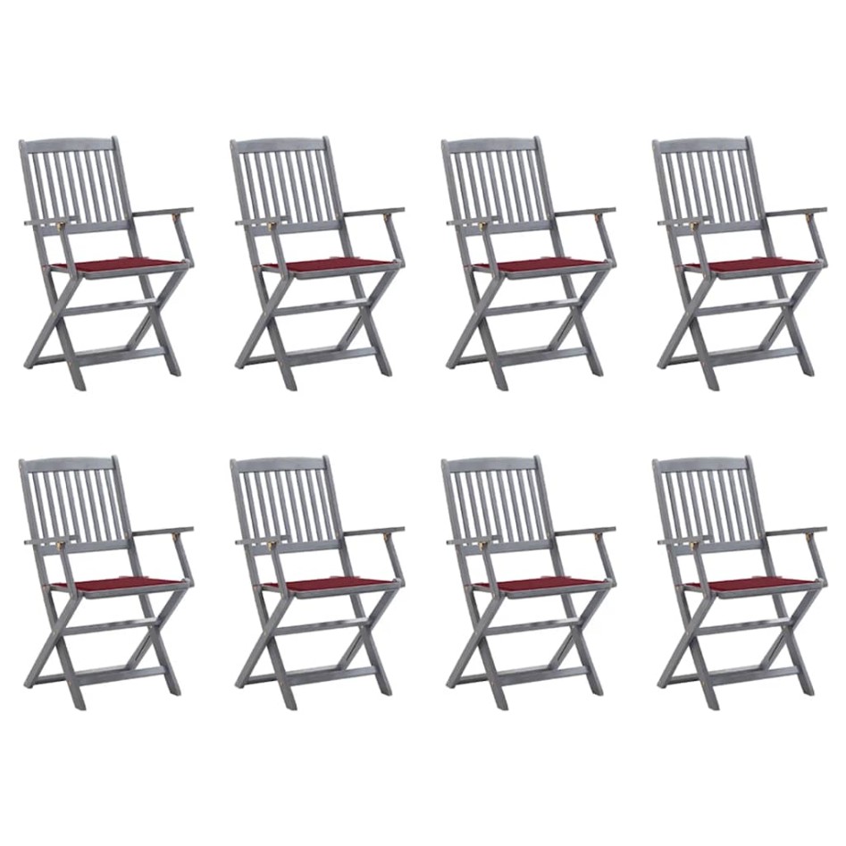 Sillas de jardín plegables 8 uds y cojines madera maciza