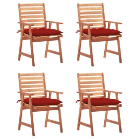 Sillas comedor de jardín y cojines 4 uds madera maciza