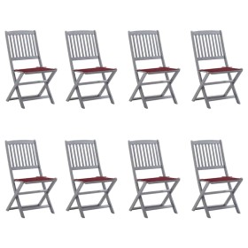 Sillas de jardín plegables 8 uds y cojines madera maciza