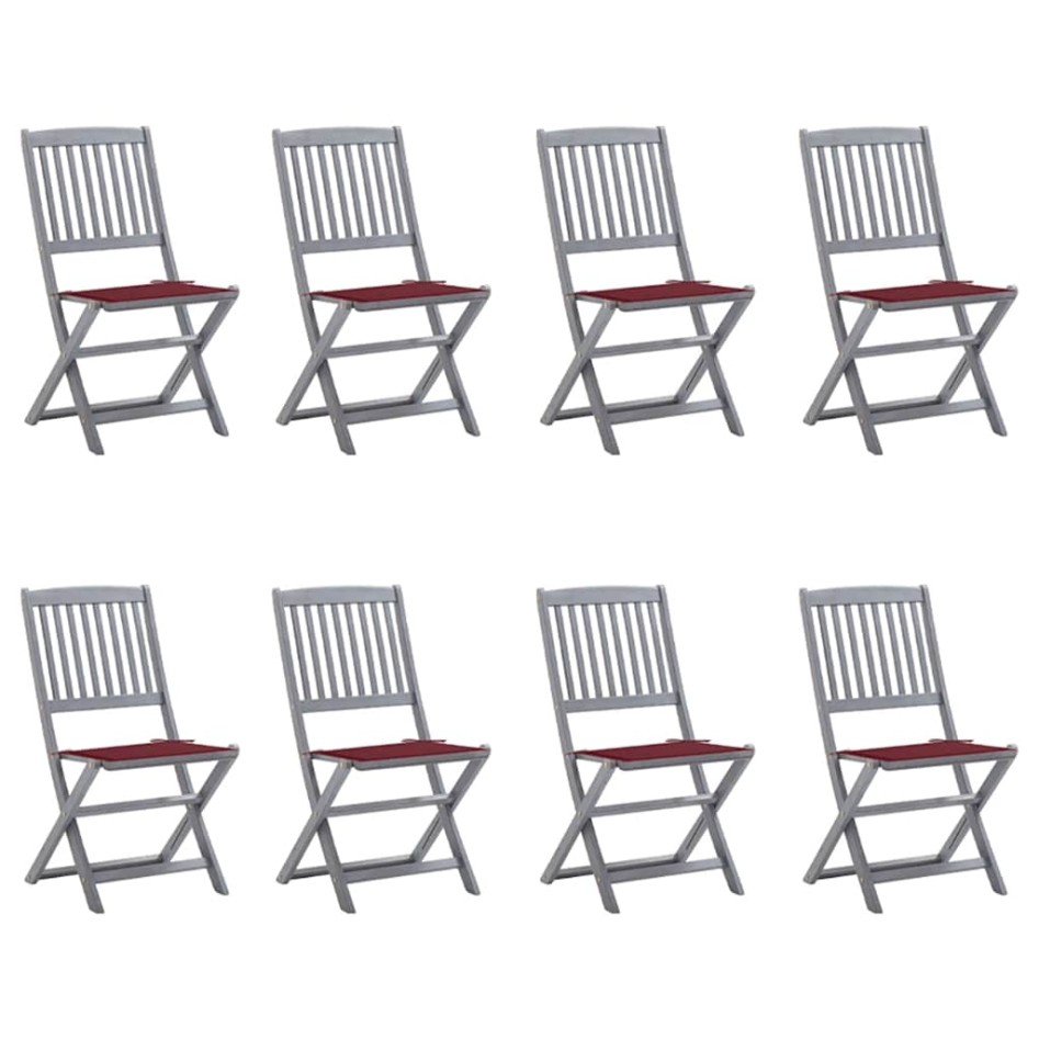 Sillas de jardín plegables 8 uds y cojines madera maciza