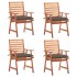 Sillas comedor de jardín y cojines 4 uds madera maciza
