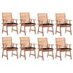 Sillas comedor de jardín y cojines 8 uds madera maciza acacia