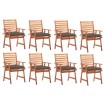 Sillas comedor de jardín y cojines 8 uds madera maciza acacia