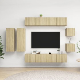 Set de muebles salón TV 8 pzas madera ingeniería roble