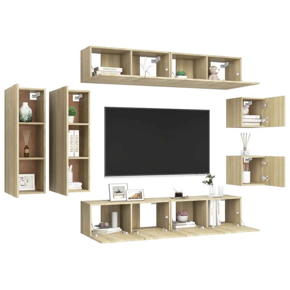 Set de muebles salón TV 8 pzas madera ingeniería roble