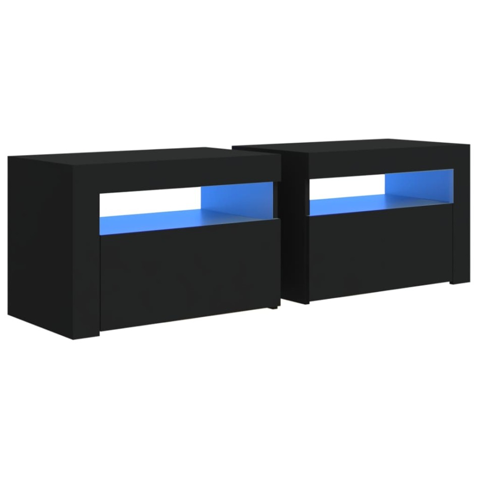 Mesitas de noche con luces LED 2 uds negro 60x35x40