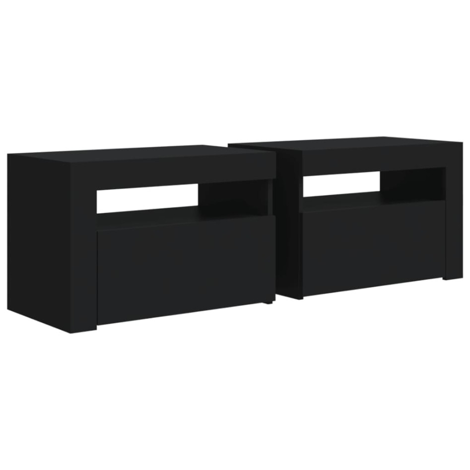 Mesitas de noche con luces LED 2 uds negro 60x35x40