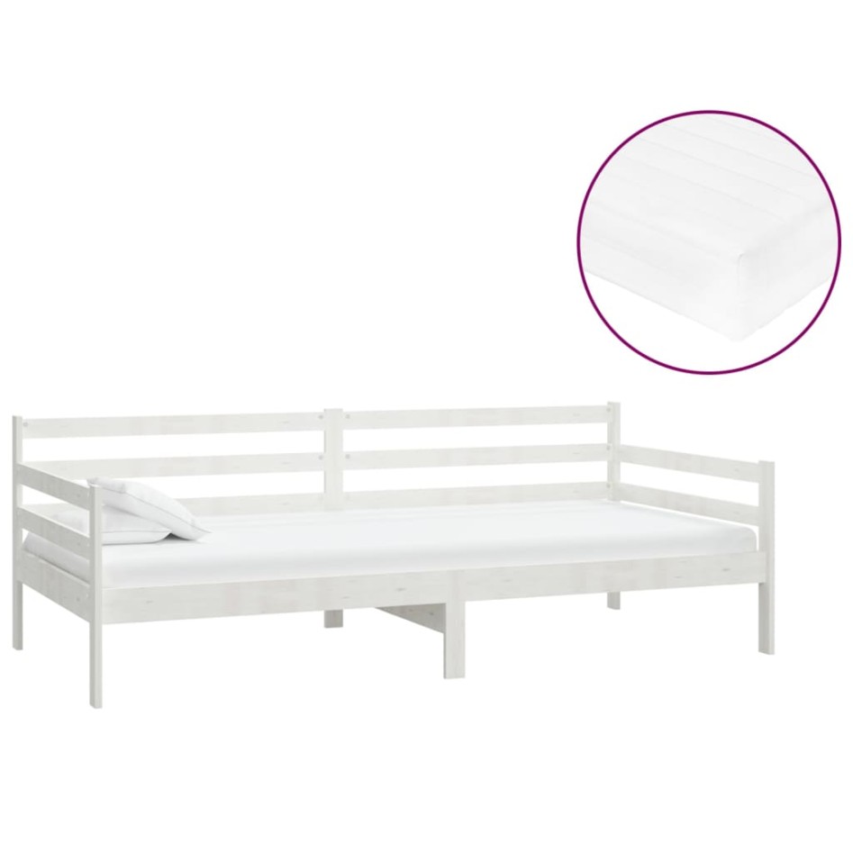 Sofá cama con colchón madera de pino maciza blanco 90x200