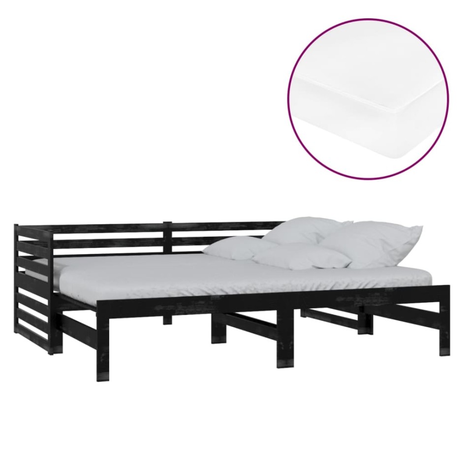 Sofá cama extraíble madera maciza de pino negro 2x(90x200)