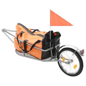 Remolque de bicicleta para equipaje con bolsa naranja y