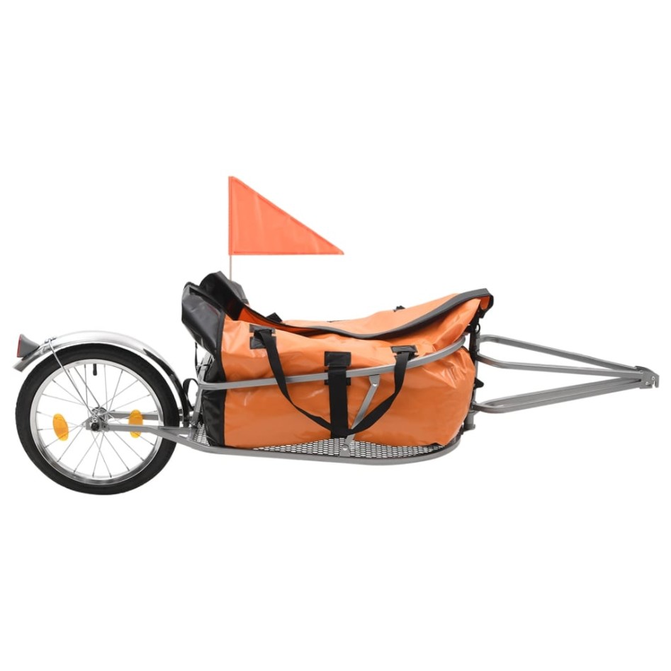 Remolque de bicicleta para equipaje con bolsa naranja y