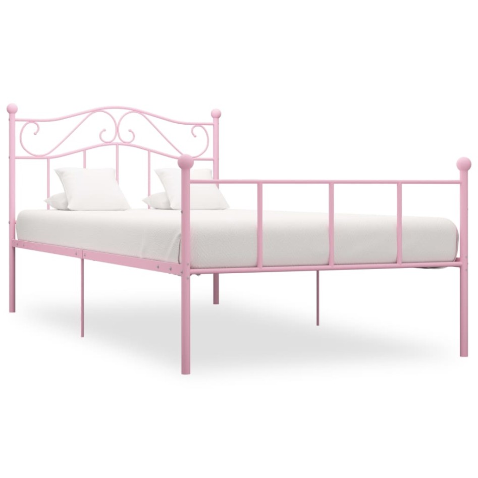 Estructura de cama sin colchón metal rosa 90x200