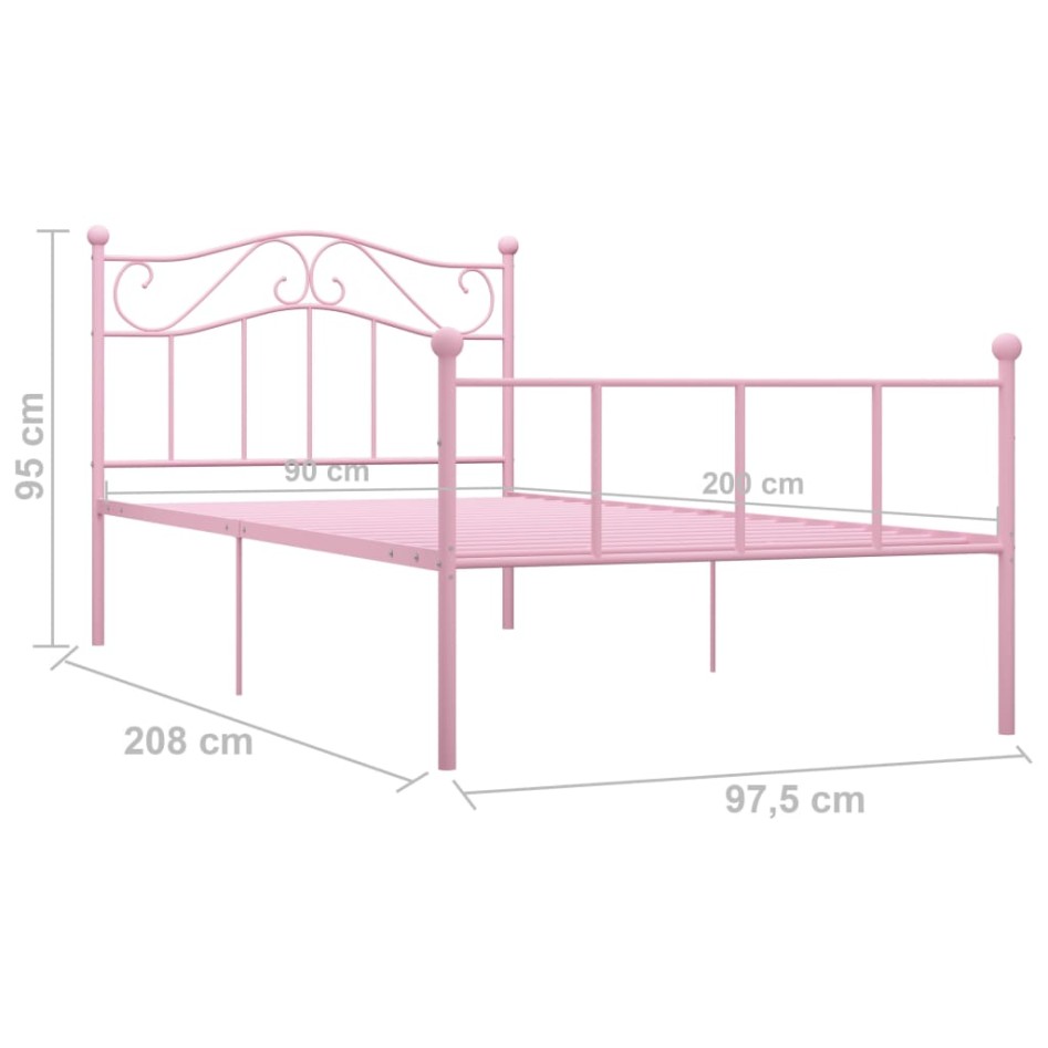 Estructura de cama sin colchón metal rosa 90x200