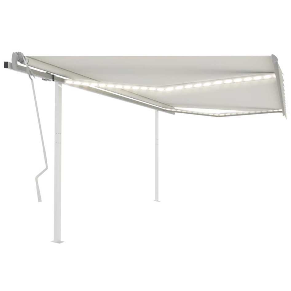 Toldo manual retráctil con LED crema 4,5x3,5