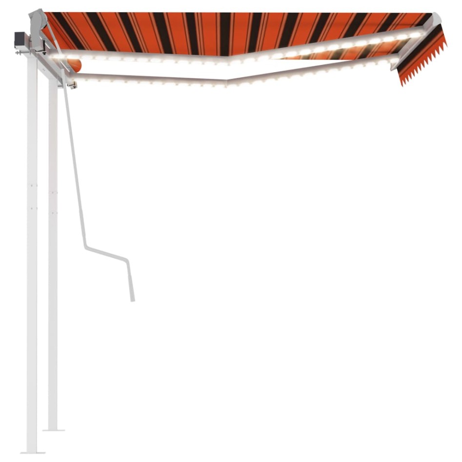 Toldo manual retráctil con luz LED naranja y marrón 3,5x2,5
