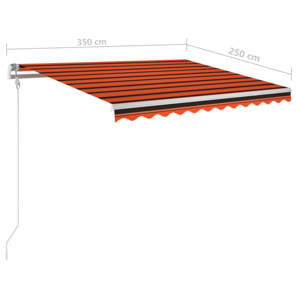 Toldo manual retráctil con luz LED naranja y marrón 3,5x2,5