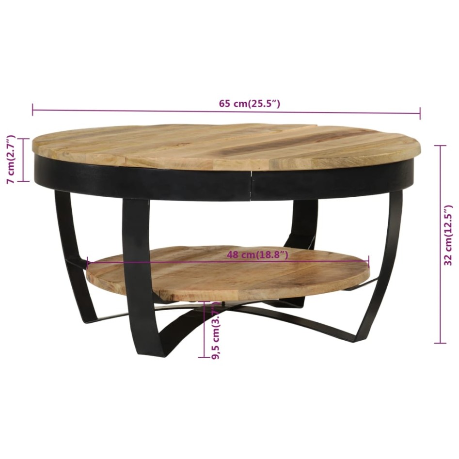 Mesa de centro de madera de mango rugosa 65x32