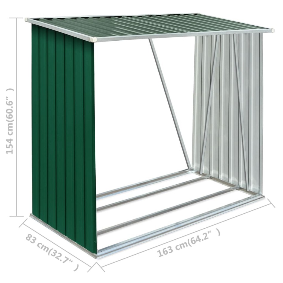 Casetilla para leña acero galvanizado verde 163x83x154