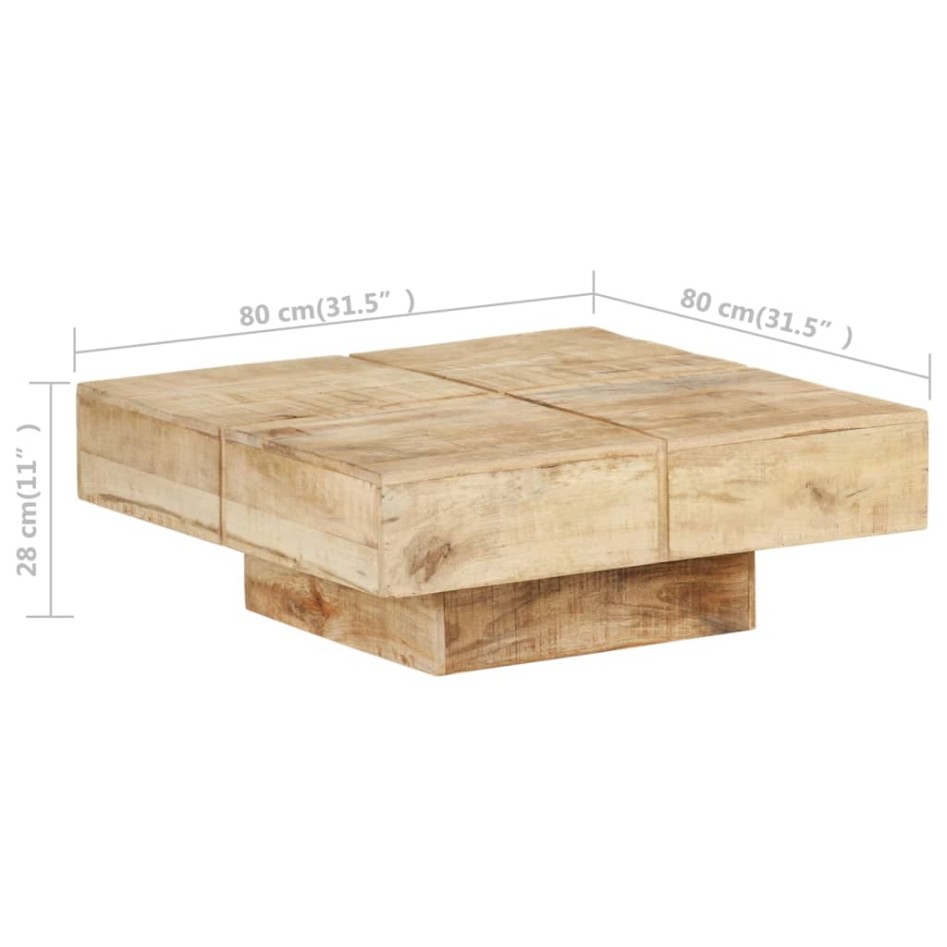 Mesa de centro de madera maciza de mango 80x80x28
