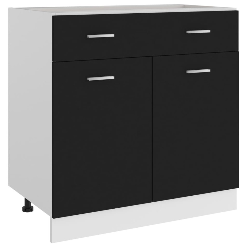 Mueble inferior de cocina madera ingeniería negro 80x46x81,5