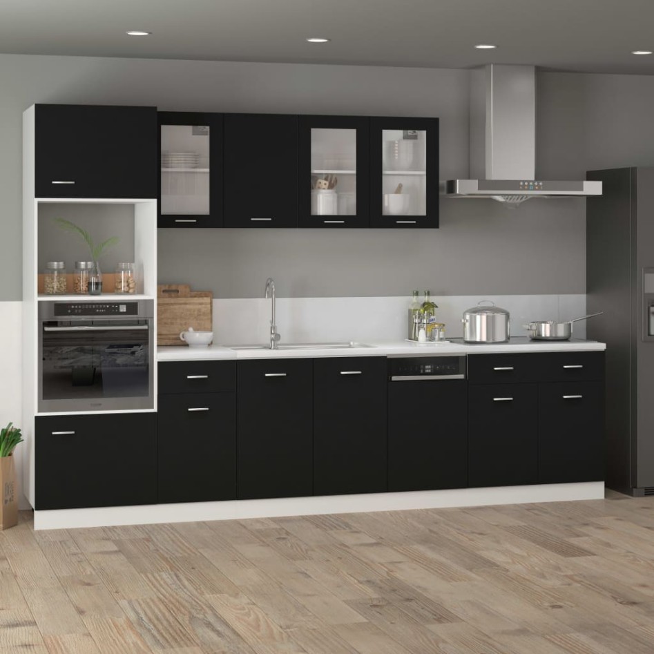 Mueble inferior de cocina madera ingeniería negro 80x46x81,5