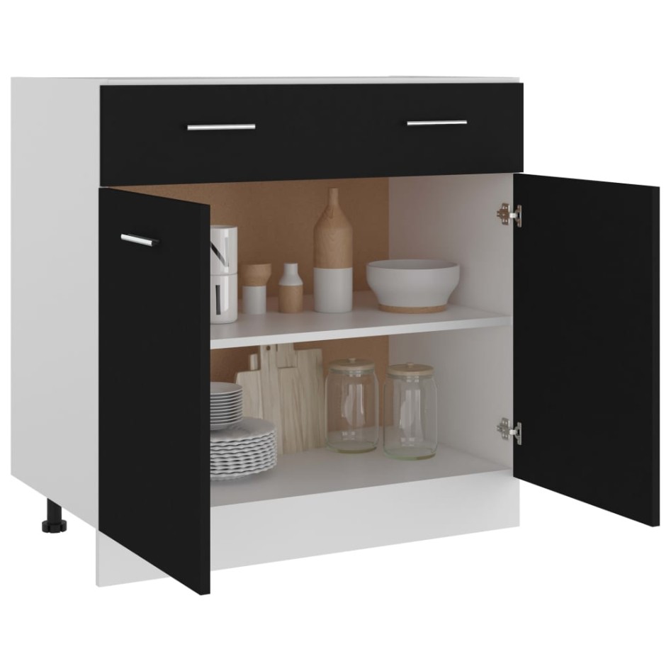 Mueble inferior de cocina madera ingeniería negro 80x46x81,5