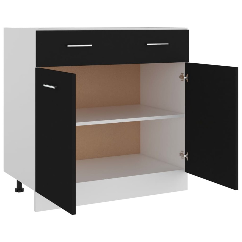 Mueble inferior de cocina madera ingeniería negro 80x46x81,5