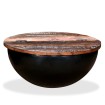 Mesa de centro de madera maciza reciclada negra en forma de bol