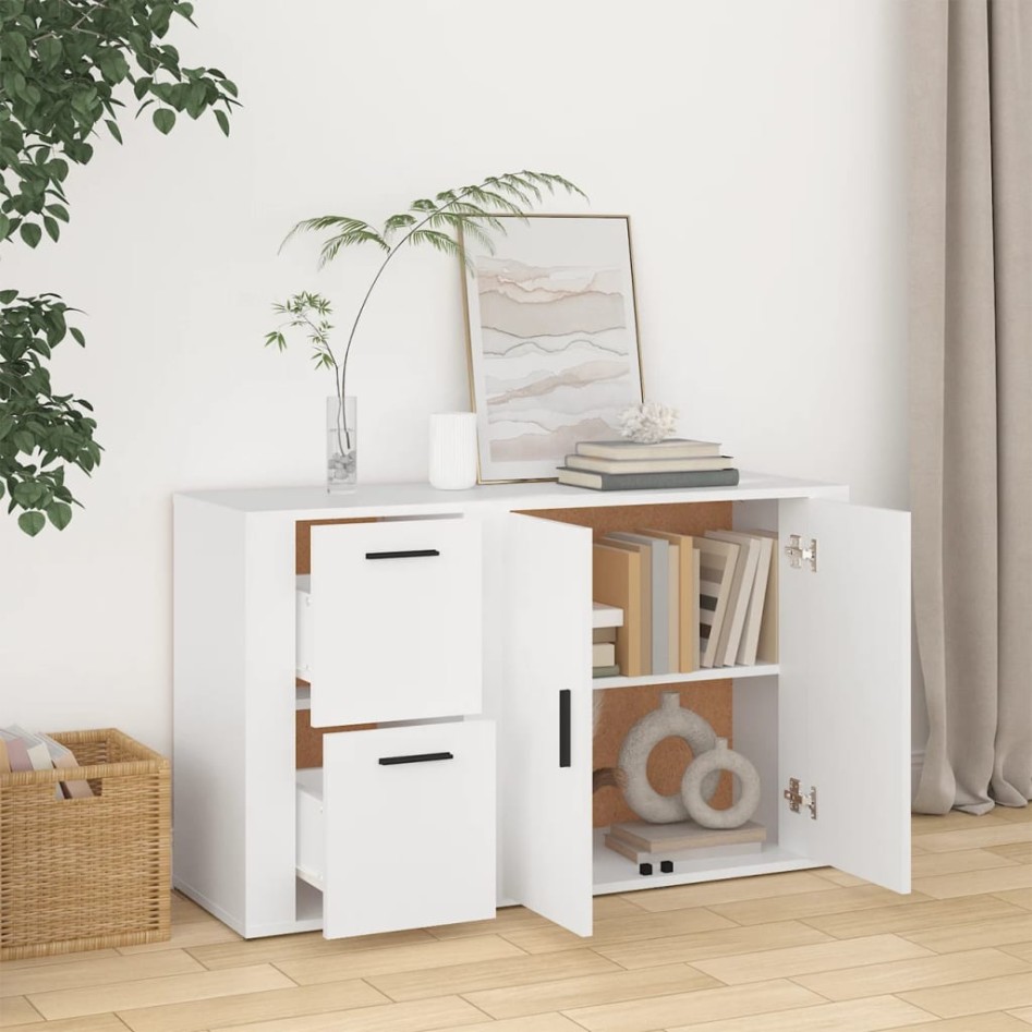 Aparador de madera contrachapada blanco 100x33x59,5