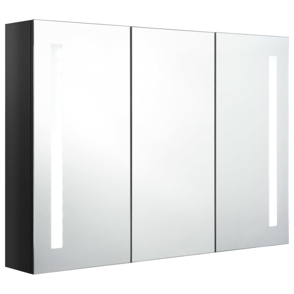 Armario de baño con espejo LED negro brillante 89x14x62