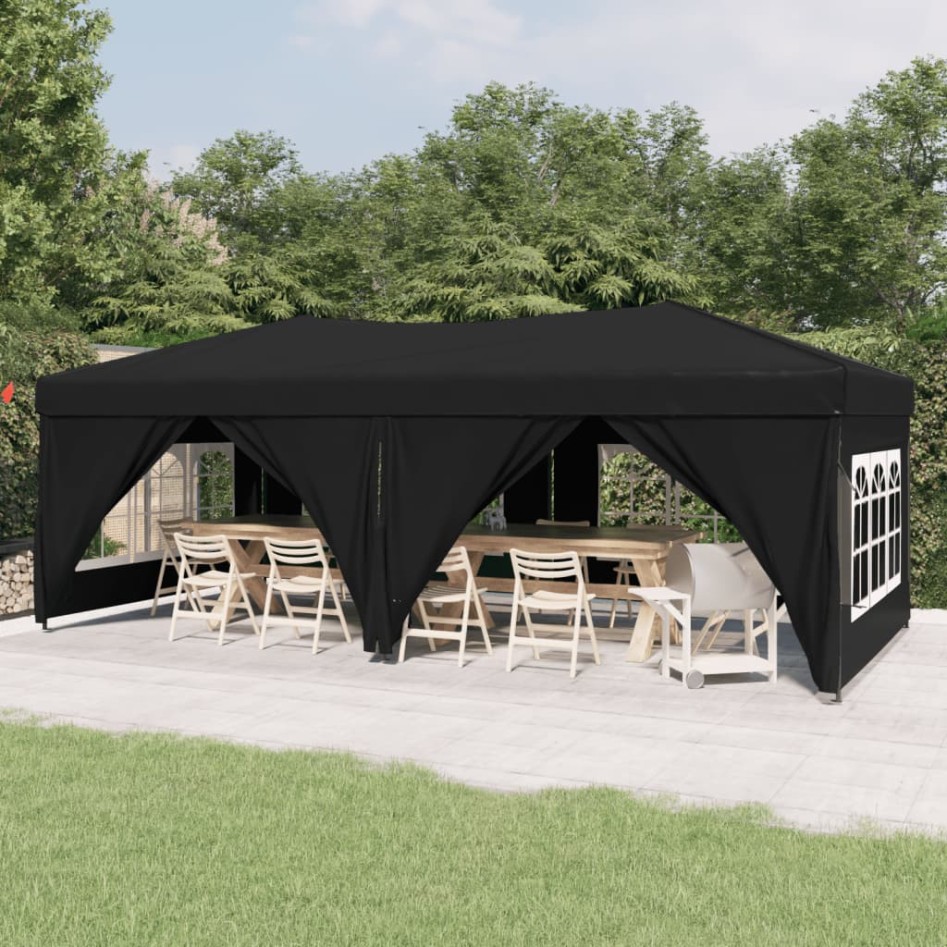 Carpa para fiestas plegable con paredes laterales negra 3x6