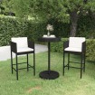 Set muebles bar jardín 3 piezas y cojines ratán sintético negro